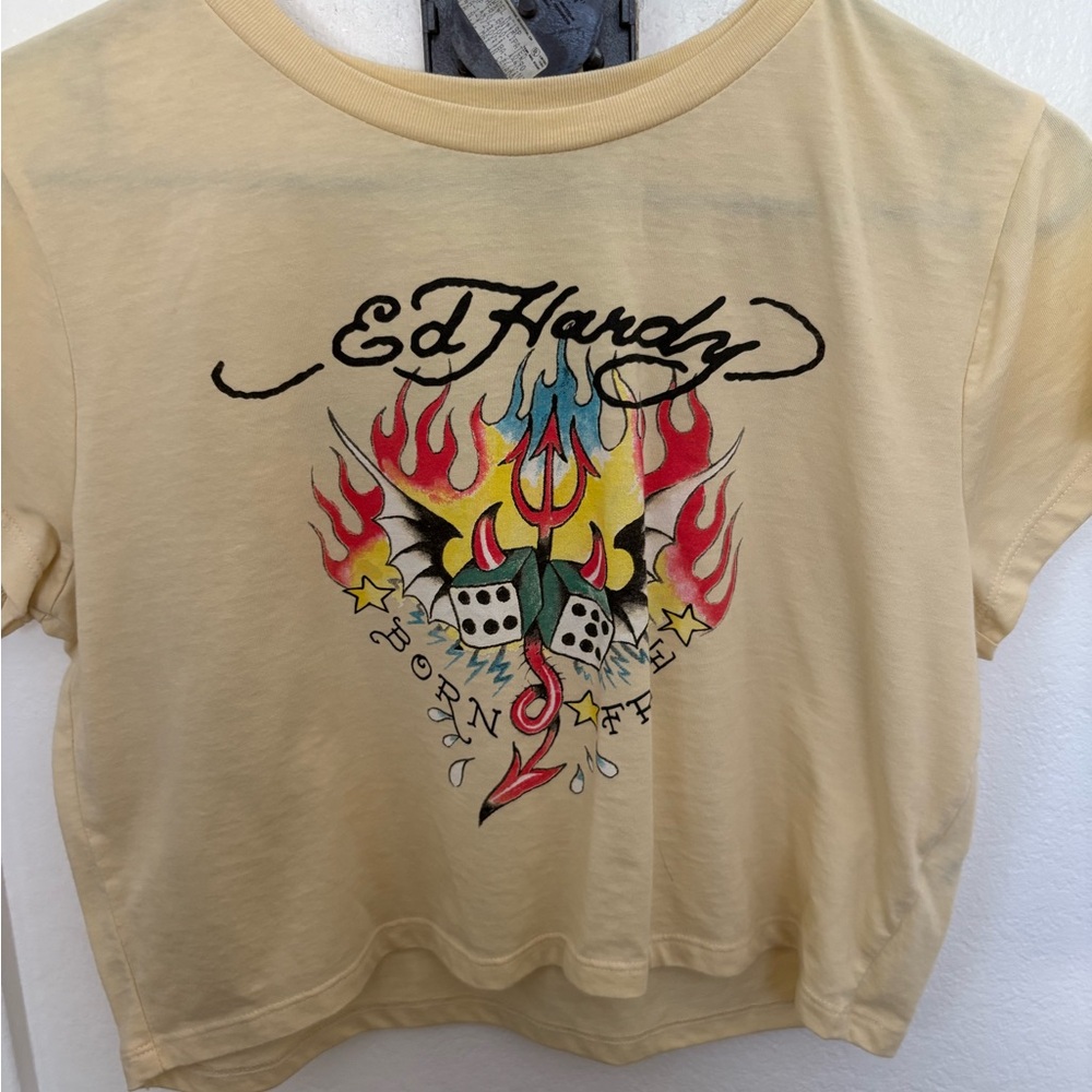 Ed Hardy Beige Tee with Black Logo